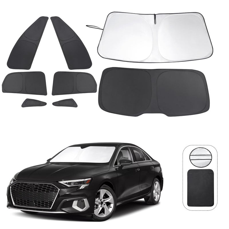 8PCS Windshield Sun Shade Custom Fit for 20212024 Audi A3 Accessories Foldable Sunshade Side Rear Window Shade Cover Full Set Privacy Protection Keeps Car Cool